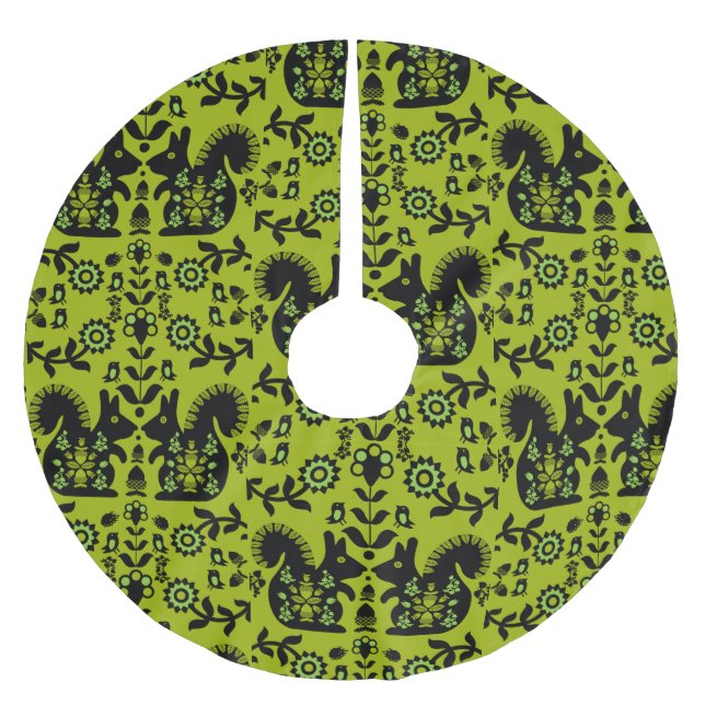 Squirrel Nordic Scandinavian Folk Art       Brushed Polyester Tree Skirt