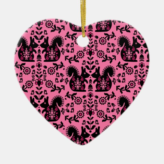 Squirrel Nordic Scandinavian Folk Art     Ceramic Ornament (Front)