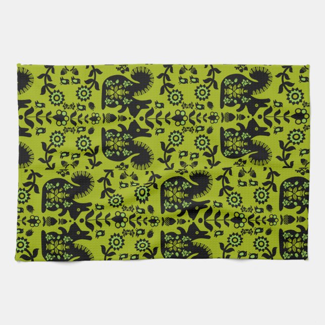 Squirrel Nordic Scandinavian Folk Art       Kitchen Towel (Horizontal)