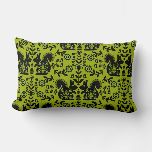 Squirrel Nordic Scandinavian Folk Art       Lumbar Pillow (Front)