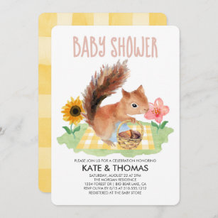 Squirrel Nuts Picnic Watercolor Baby Shower Invitation