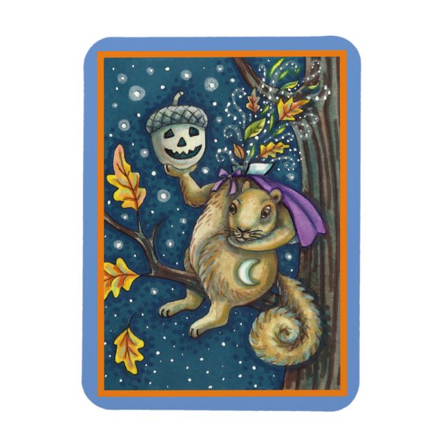 SQUIRREL OF SLEEPY HOLLOW & ACORN, FUNNY HALLOWEEN MAGNET (Vertical)