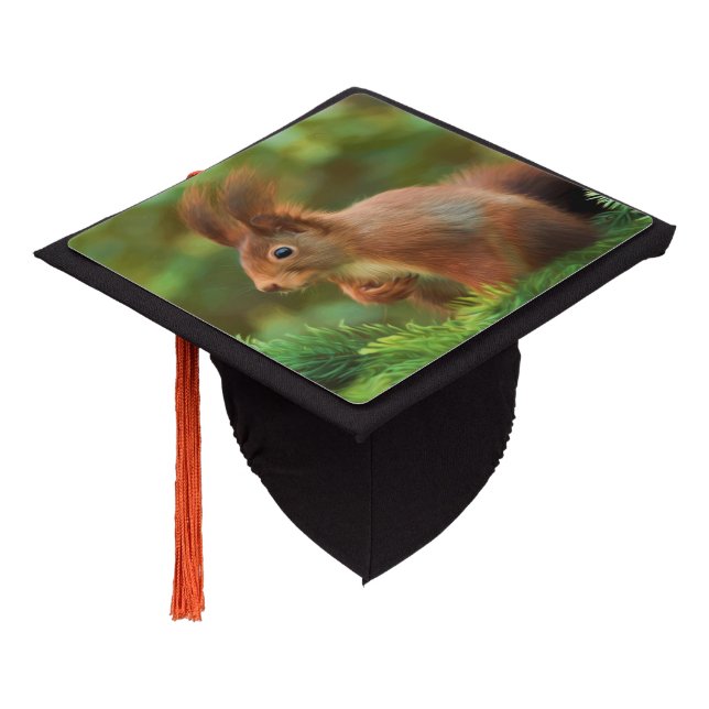 Squirrel on a tree graduation cap topper (Angled)