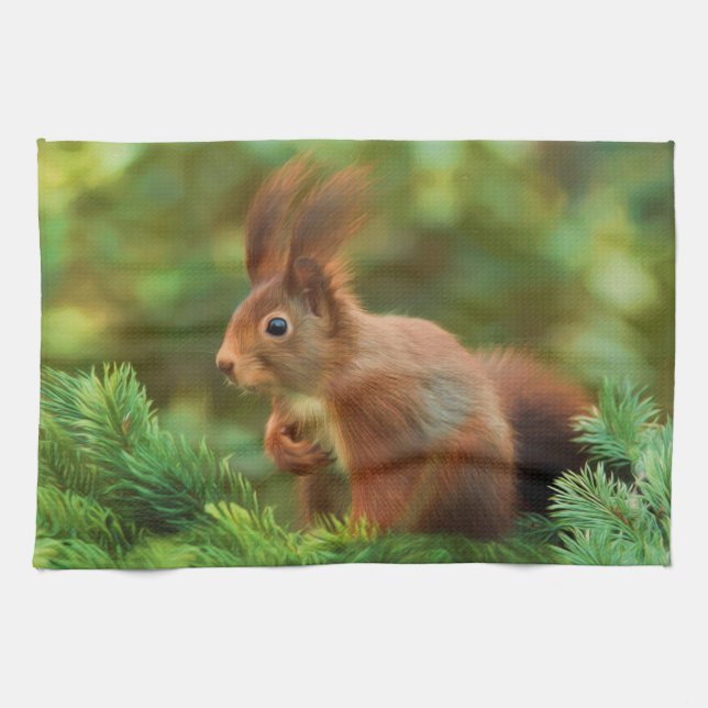 Squirrel on a tree kitchen towel (Horizontal)