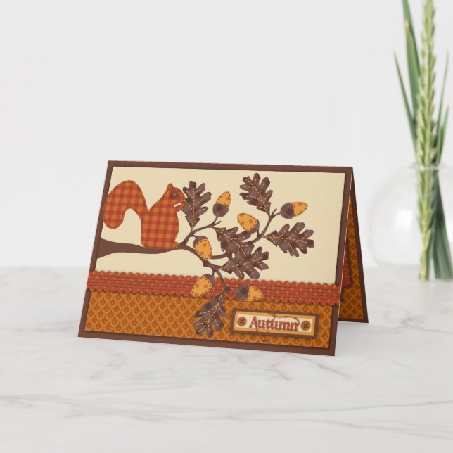 Squirrel on Branch Applique-look Thanksgiving Holiday Card (Front)