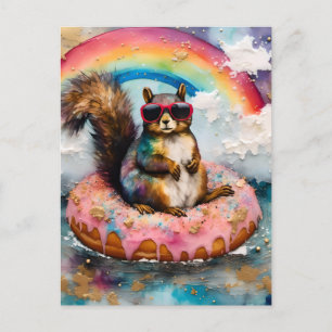 Squirrel on Floating Glazed Doughnut Funny Vacatio Postcard