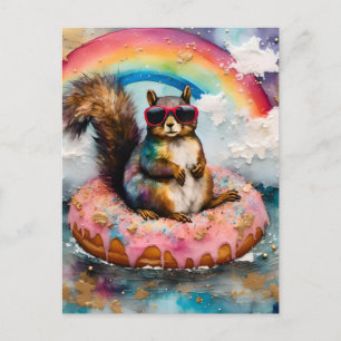 Squirrel on Floating Glazed Doughnut Funny Vacatio Postcard