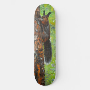 Squirrel on Pine Tree – Realistic Oil Painting Skateboard