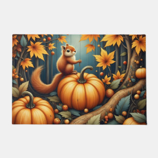 Squirrel on Pumpkins in Autumn Doormat