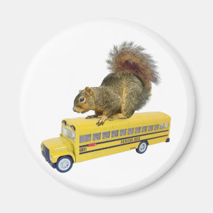 Squirrel on School Bus Magnet