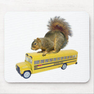 Squirrel on School Bus Mouse Pad