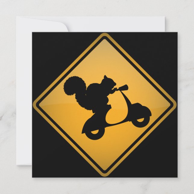 Squirrel on Scooter Warning Sign Invitation (Front)