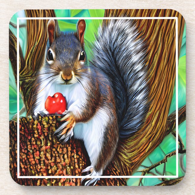 Squirrel on The Tree with Fruit-47566 Coaster (Front)