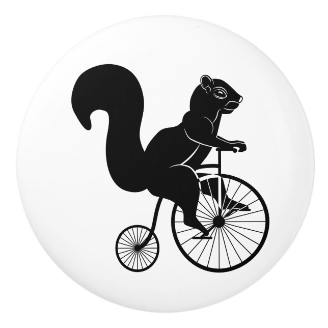 Squirrel on Vintage Bike Ceramic Knob (Front)
