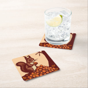 Squirrel Paper Coaster Set Autumn Table Decoration