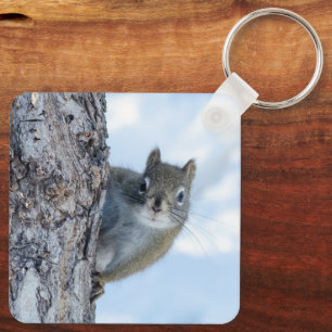 Squirrel, Peeking Around the Tree Keychain