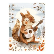 Squirrel Playing Banjo Nursery Wall Art
