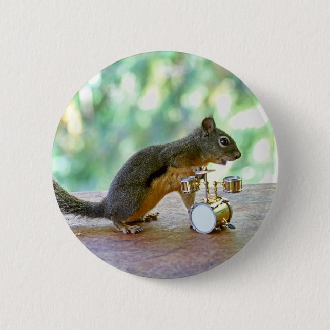 Squirrel Playing Drums 2 Inch Round Button (Front)