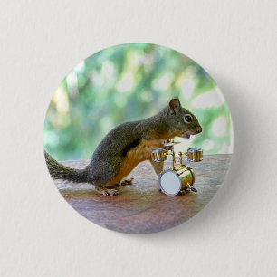 Squirrel Playing Drums 2 Inch Round Button