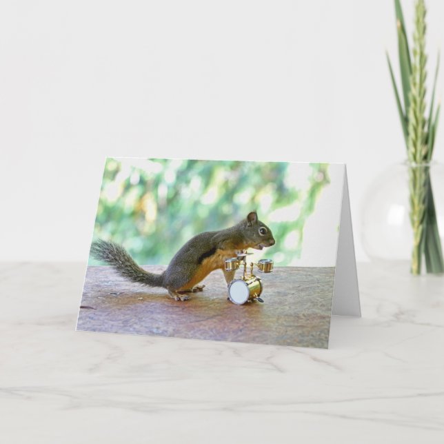 Squirrel Playing Drums Card (Front)