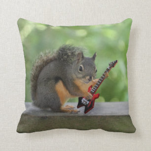 Squirrel Playing Electric Guitar Throw Pillow