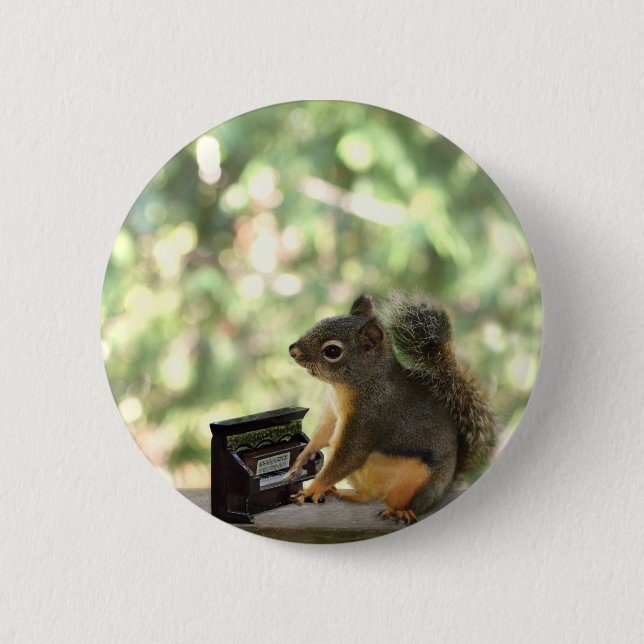 Squirrel Playing Piano 2 Inch Round Button (Front)