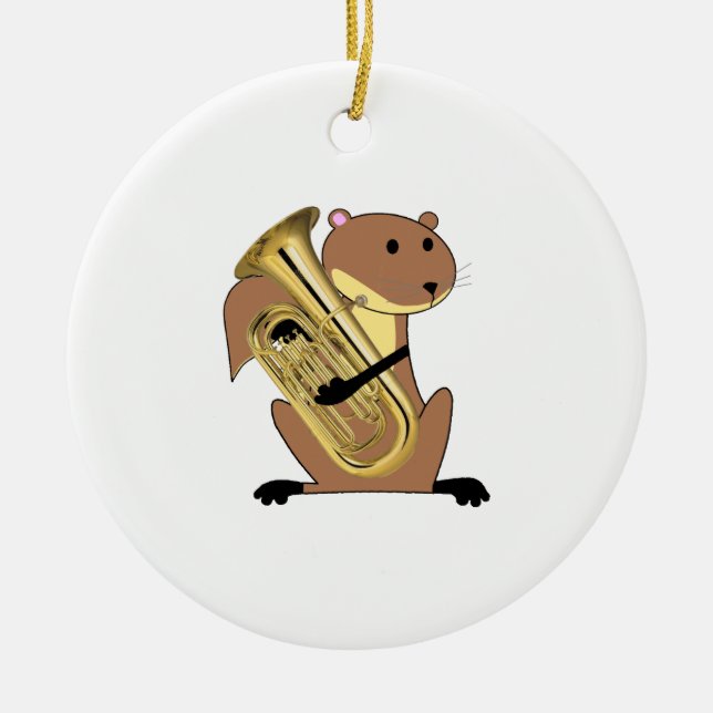 Squirrel Playing the Euphonium Ceramic Ornament (Front)