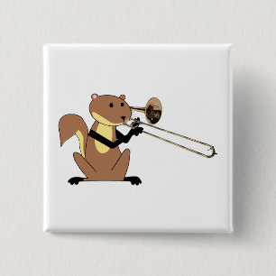 Squirrel Playing the Trombone 2 Inch Square Button
