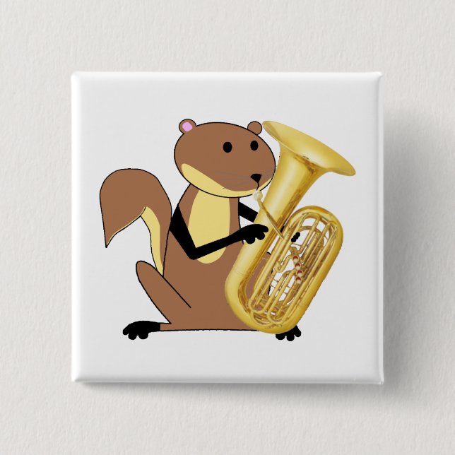 Squirrel Playing the Tuba 2 Inch Square Button (Front)