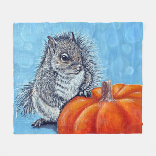 Squirrel Pumpkin Painting Fleece Blanket