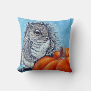 Squirrel Pumpkin Painting Throw Pillow