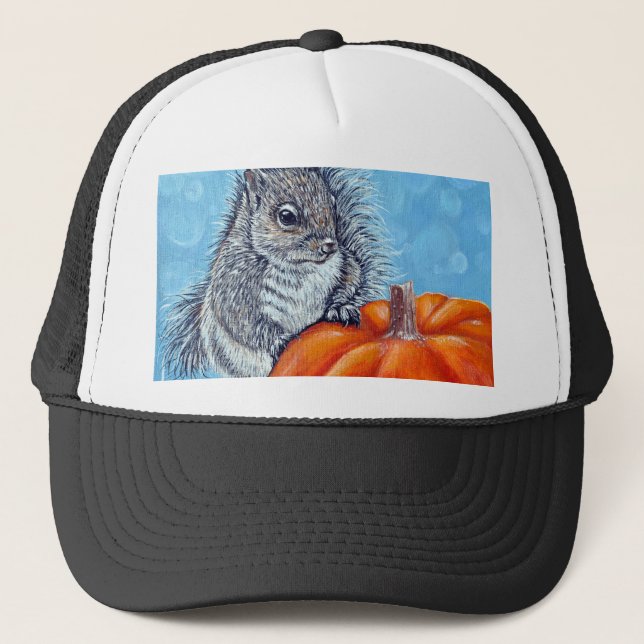 Squirrel Pumpkin Painting Trucker Hat (Front)