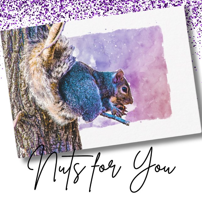 Squirrel Purple Watercolor Valentine's Day Card (Creator Uploaded)