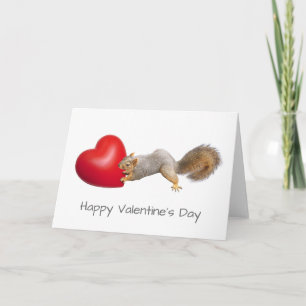 Squirrel Pushing Red Heart Card