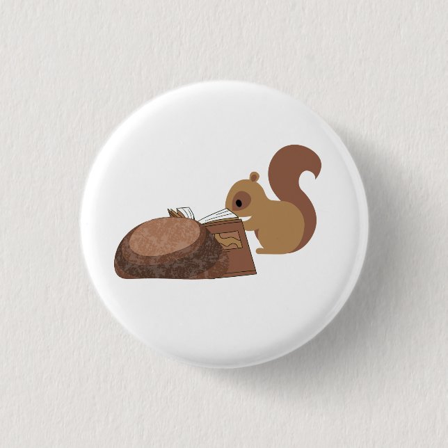 Squirrel Reading  1 Inch Round Button (Front)