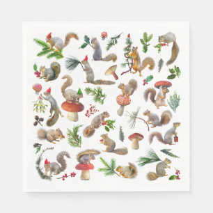 Squirrel Red and Green Napkins