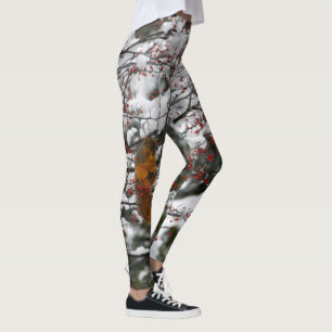 Squirrel Red Berries Snow Tree Photo Leggings