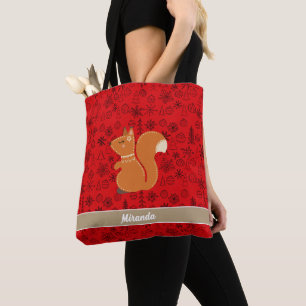 Squirrel red pattern tote bag