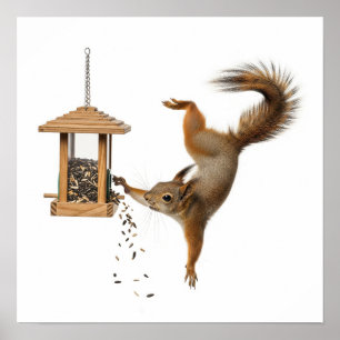 Squirrel Robbing Feeder Graphic Poster