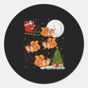 Squirrel Santa Sleigh Flying Funny Magical Christm Classic Round Sticker