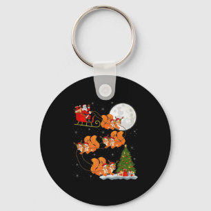 Squirrel Santa Sleigh Flying Funny Magical Christm Keychain