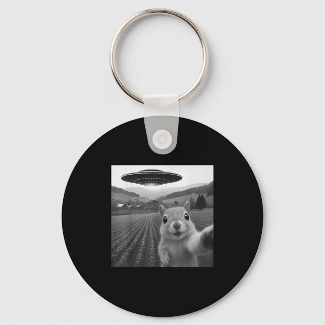 Squirrel Selfie With Alien Ufo Funny Gifts For Men Keychain (Front)