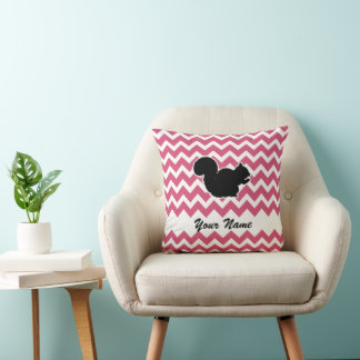 Squirrel Silhouette with Pink Chevron Pattern Throw Pillow
