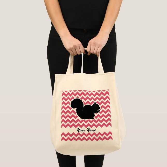 Squirrel Silhouette with Pink Chevron Pattern Tote Bag (Front (Product))