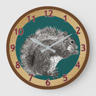 Squirrel Sketch Large Clock