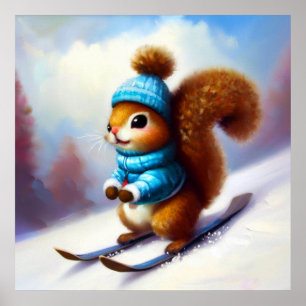 Squirrel Skiing Poster