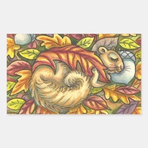 SQUIRREL SLEEPING UNDER AUTUMN LEAVES, SEASONAL STICKER