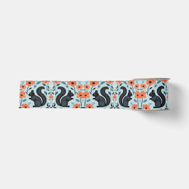 Squirrel Spring Flowers Art  Grosgrain Ribbon (Front)