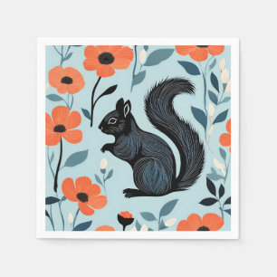 Squirrel Spring Flowers Art  Napkin