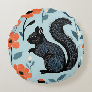 Squirrel Spring Flowers Art Round Pillow